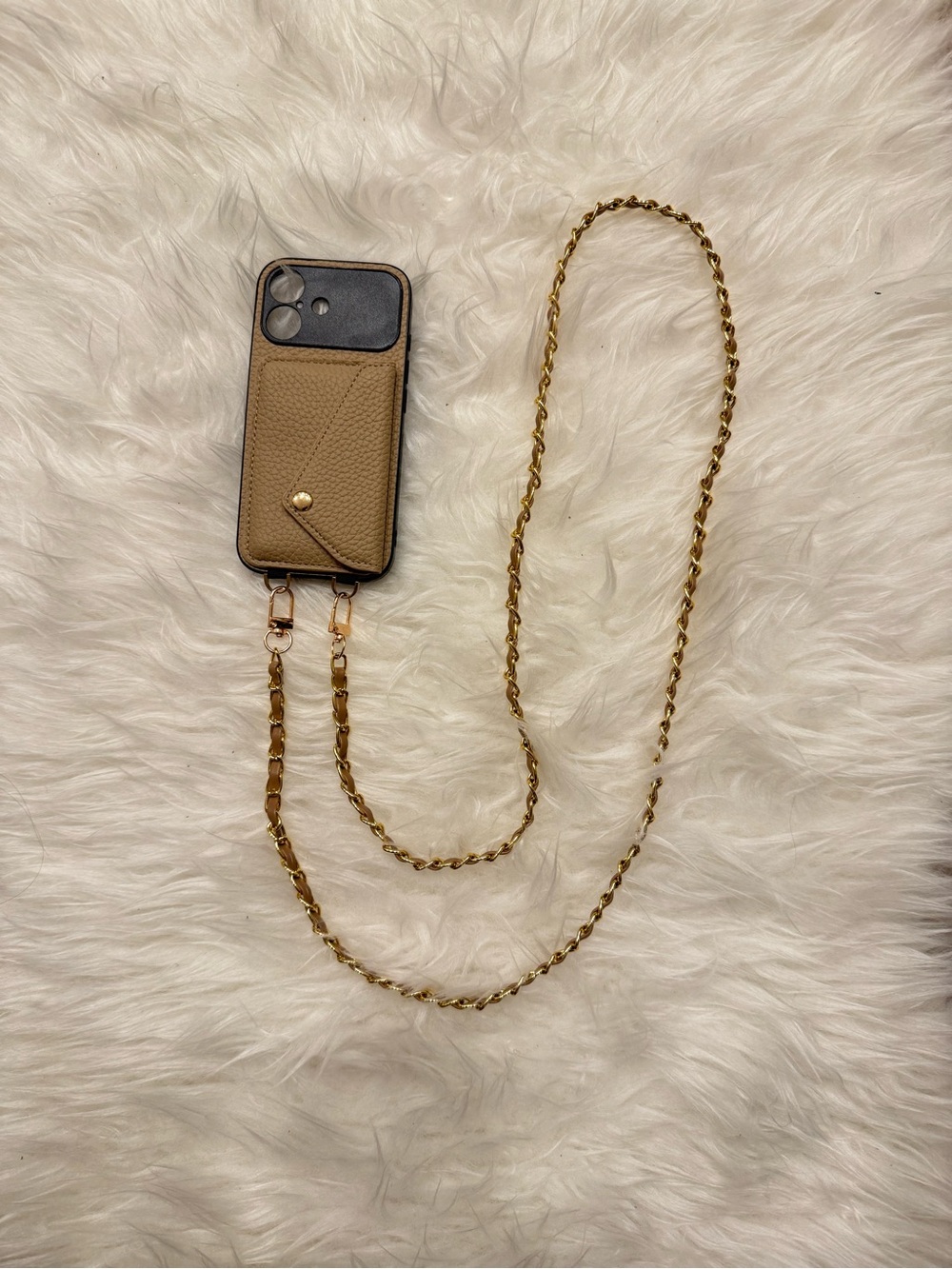 Iphone 17 Light Brown Crossbody Phone/Purse Case with Gold Chain, Brandnew
